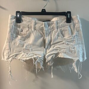 Express Frayed White Jean Shorts